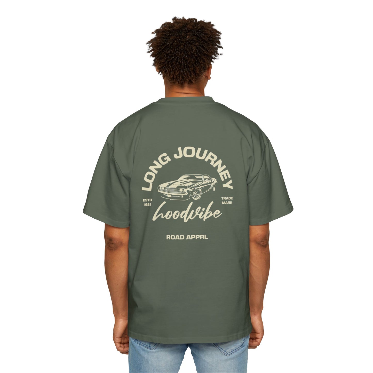Men's Oversized Tee - Long Journey Graphic T-Shirt for Adventure Lovers