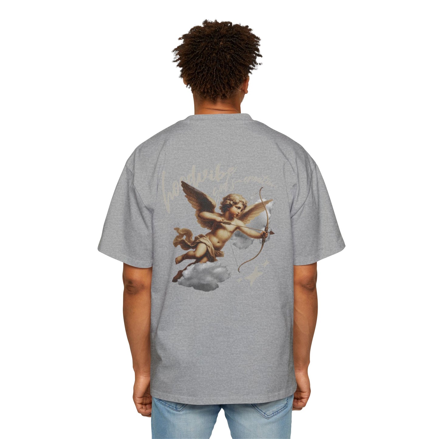 Men's Oversized Tee - Good Vibes Only Cupid Graphic Tee