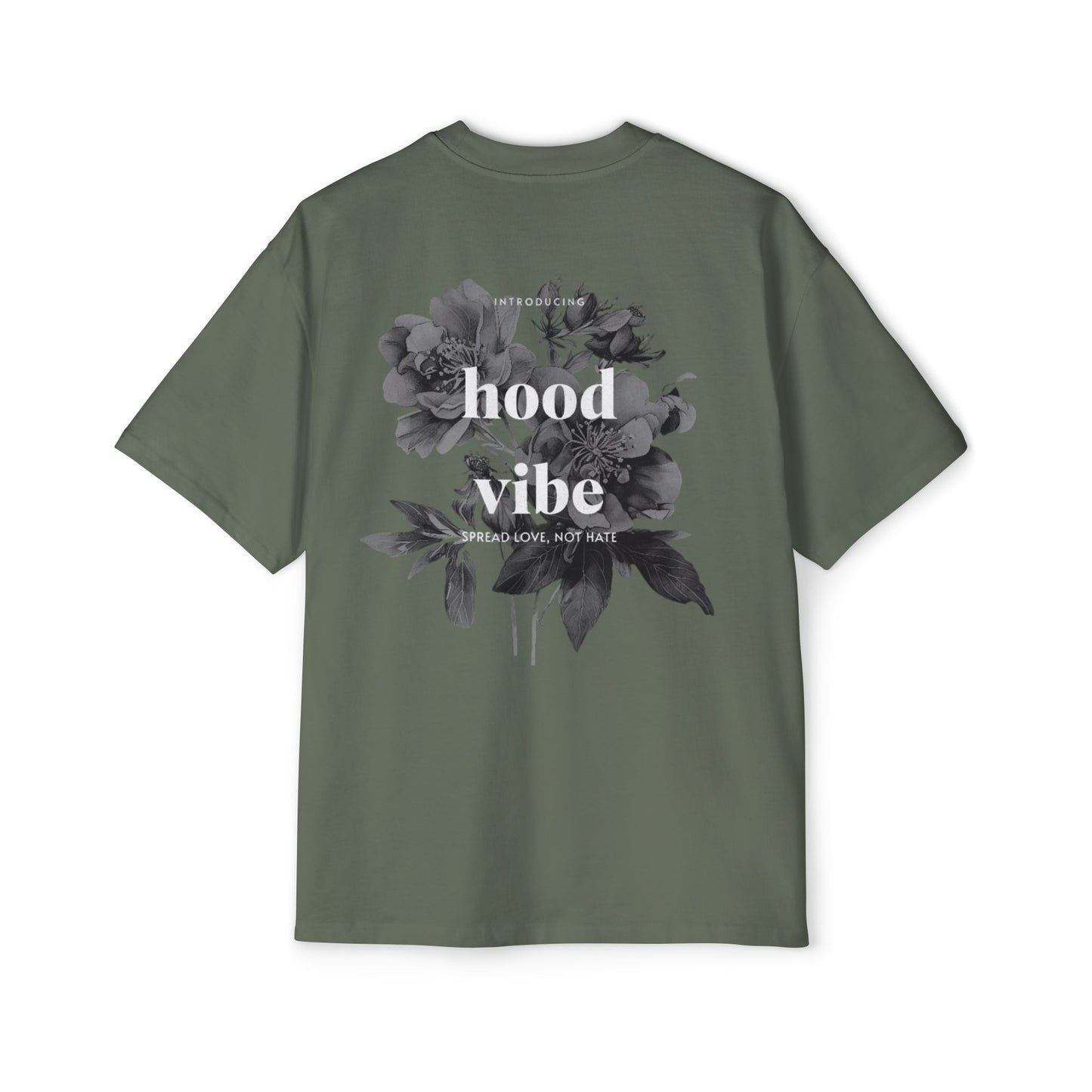 Men's Oversized Graphic Tee - Hood Vibe, Casual Streetwear, Floral Design, Unisex Fashion, Gift for Trendsetters