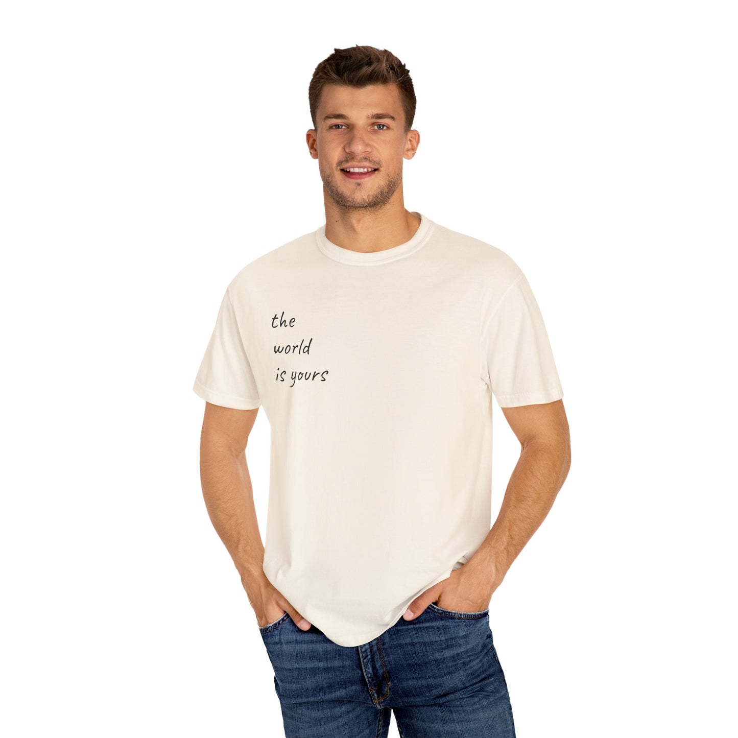 Unisex Garment-Dyed T-shirt: 'The World Is Yours' Design with Iconic Graphic