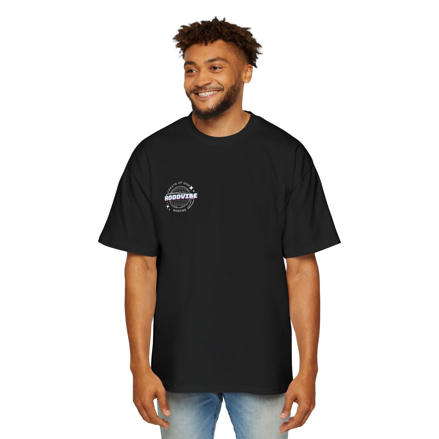 Men's Heavy Oversized Tee - Create Good Vibes Graphic, Streetwear Shirt, Relaxed Fit Top, Cool Casual Wear, Gift for Him
