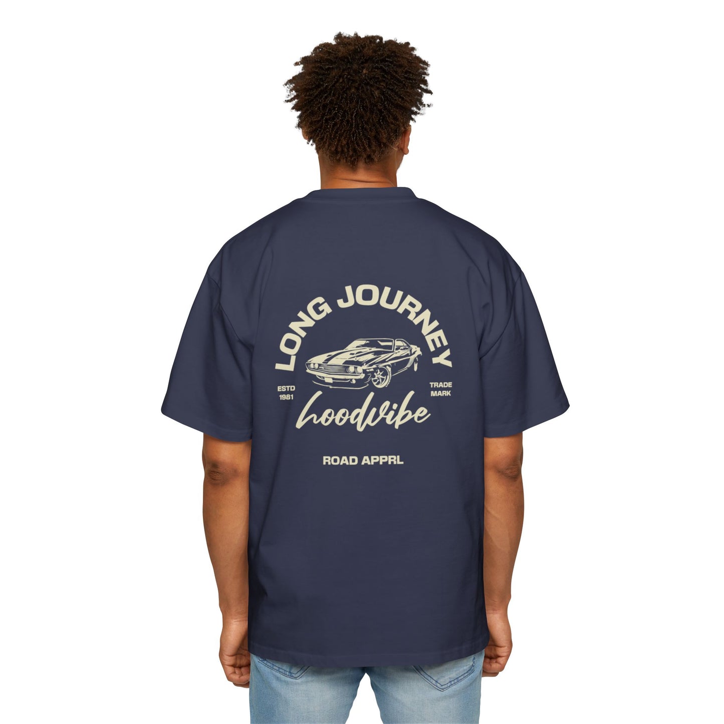 Men's Oversized Tee - Long Journey Graphic T-Shirt for Adventure Lovers
