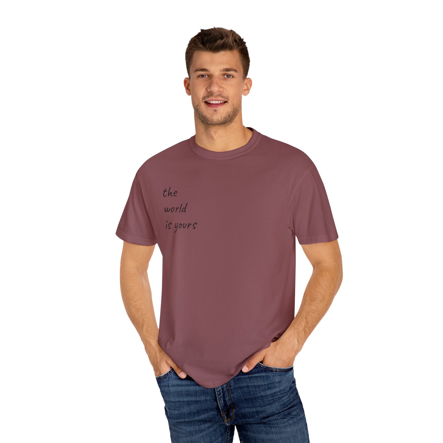 Unisex Garment-Dyed T-shirt: 'The World Is Yours' Design with Iconic Graphic