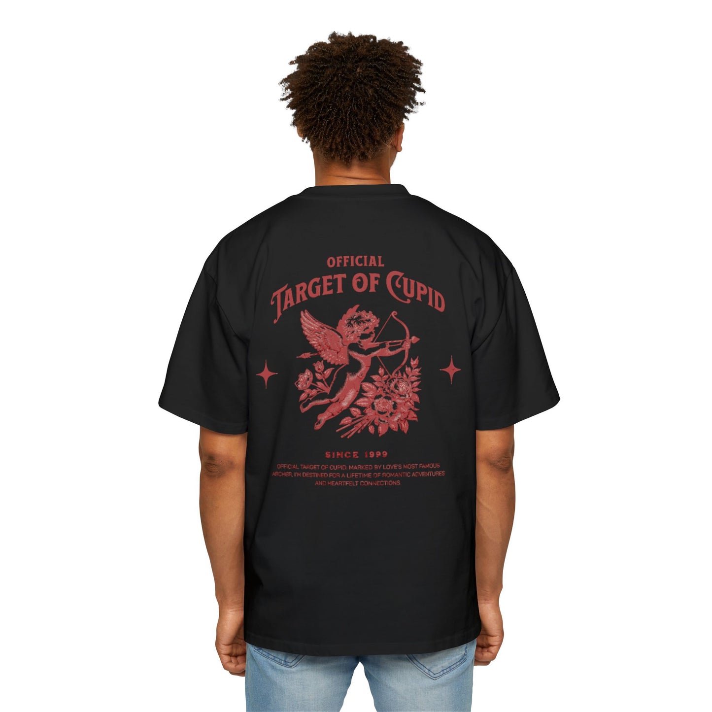 Men's Heavy Oversized Tee - Target of Cupid - Casual Streetwear for Valentine's Day