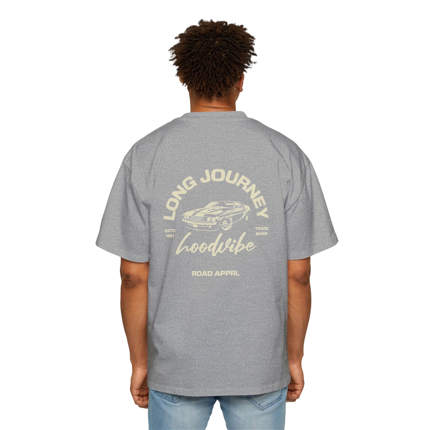 Men's Oversized Tee - Long Journey Graphic T-Shirt for Adventure Lovers