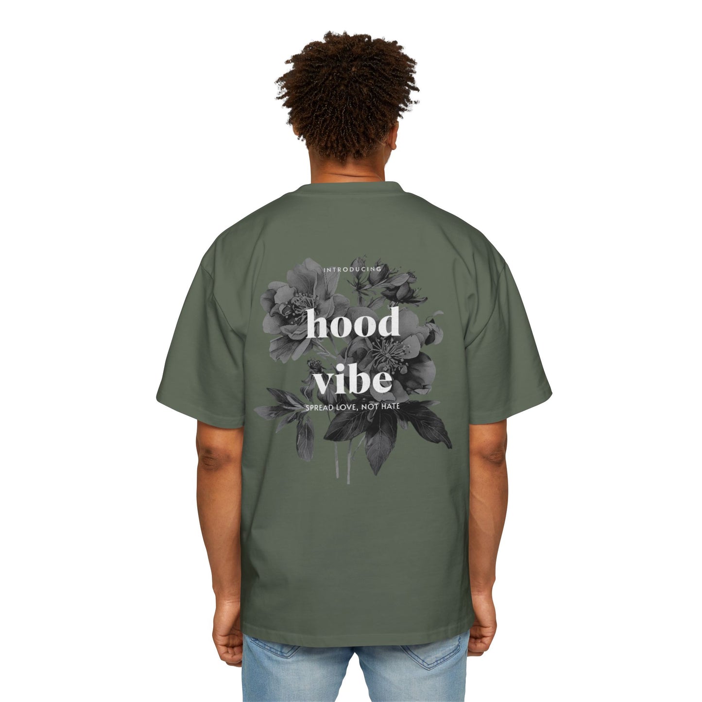 Men's Oversized Graphic Tee - Hood Vibe, Casual Streetwear, Floral Design, Unisex Fashion, Gift for Trendsetters