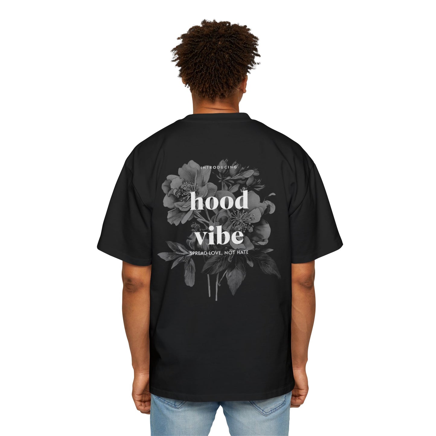 Men's Oversized Graphic Tee - Hood Vibe, Casual Streetwear, Floral Design, Unisex Fashion, Gift for Trendsetters
