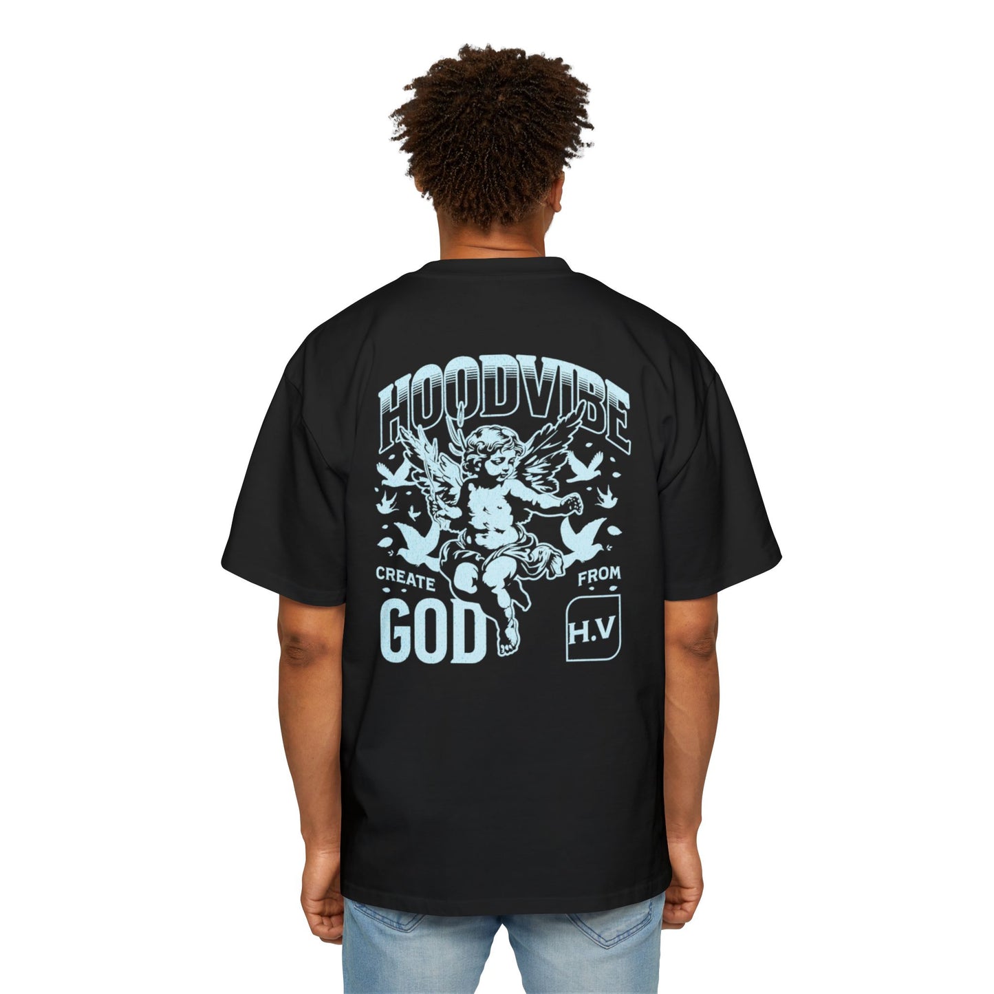 Men's Heavy Oversized Tee - Hood Vibe Graphic Shirt for Casual Streetwear