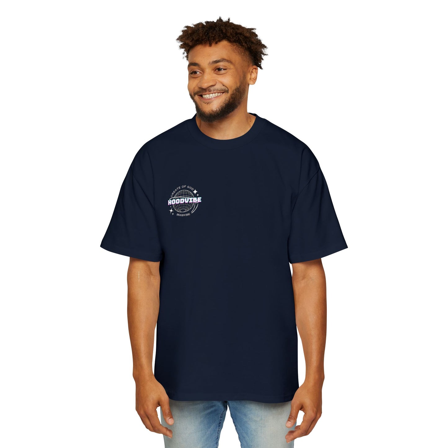 Men's Heavy Oversized Tee - Create Good Vibes Graphic, Streetwear Shirt, Relaxed Fit Top, Cool Casual Wear, Gift for Him