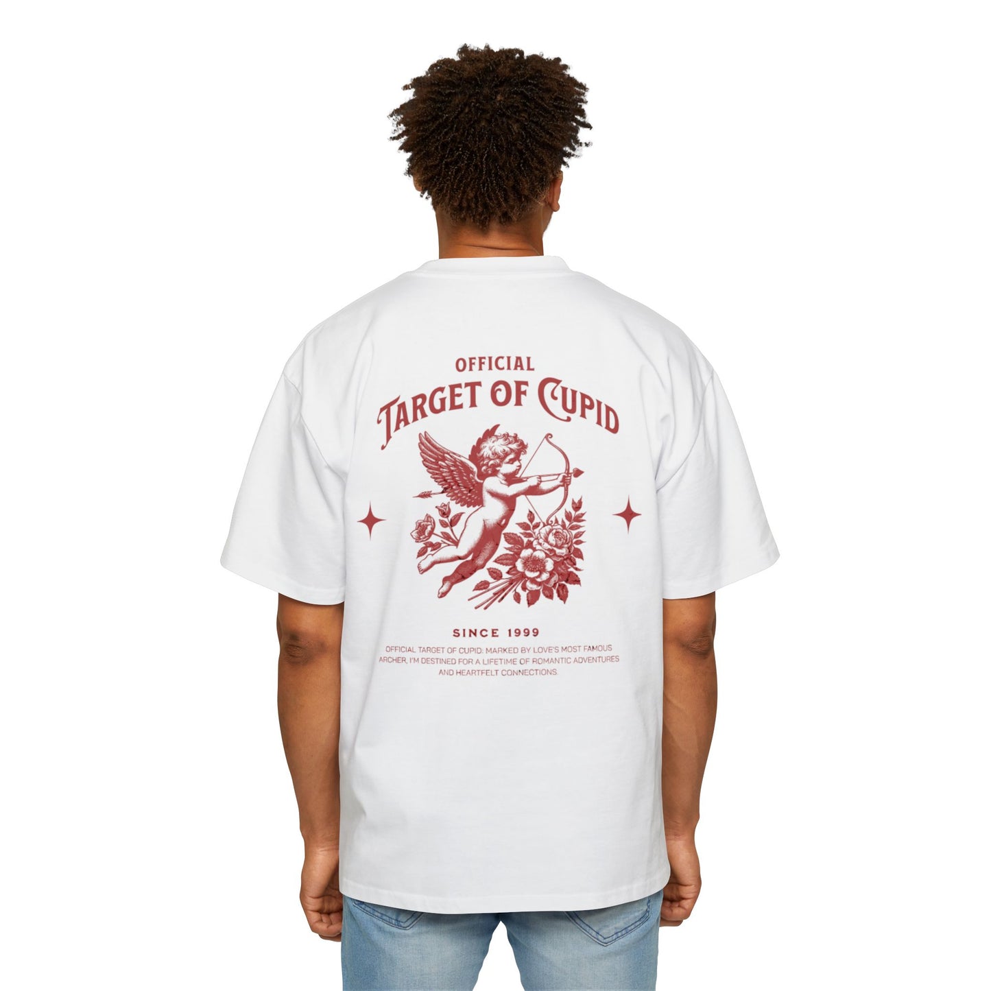 Men's Heavy Oversized Tee - Target of Cupid - Casual Streetwear for Valentine's Day