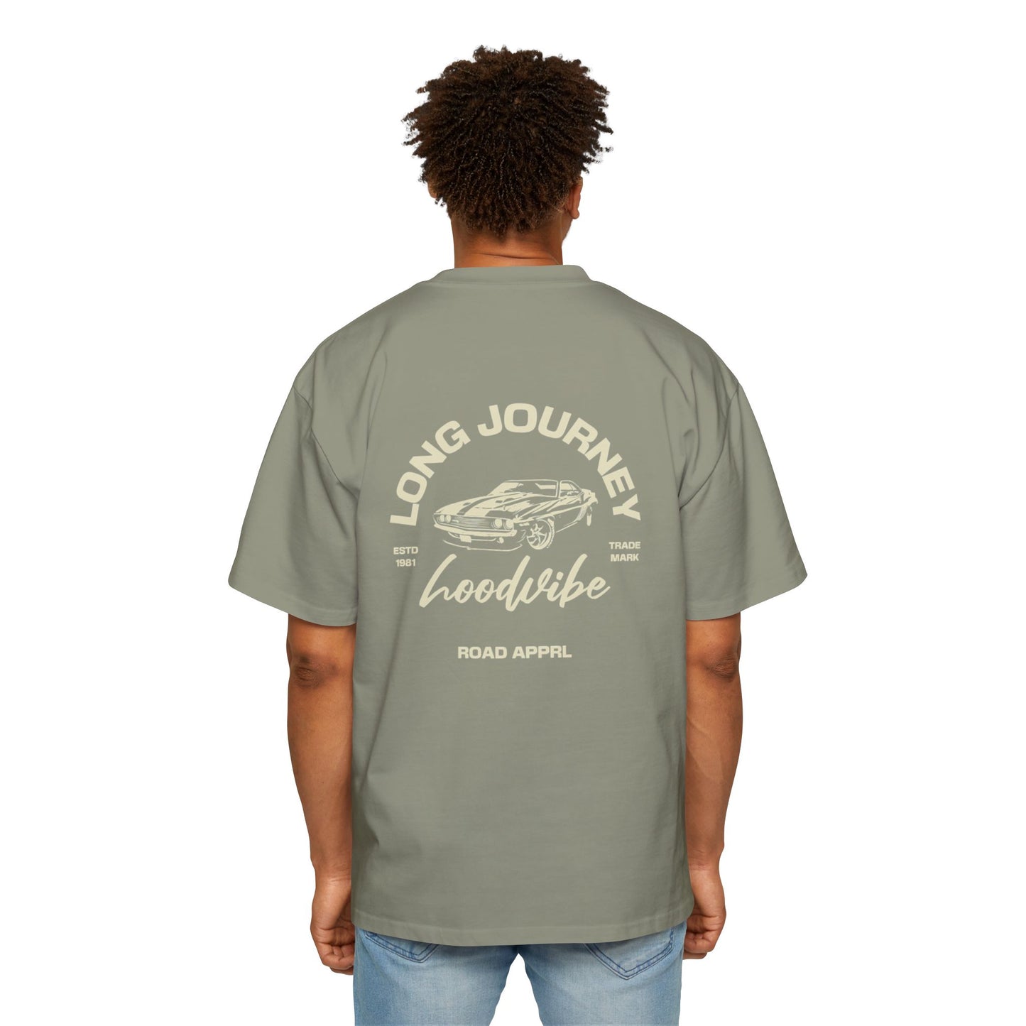 Men's Oversized Tee - Long Journey Graphic T-Shirt for Adventure Lovers