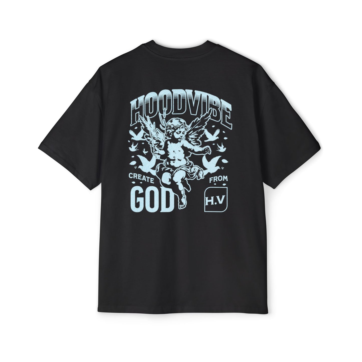 Men's Heavy Oversized Tee - Hood Vibe Graphic Shirt for Casual Streetwear